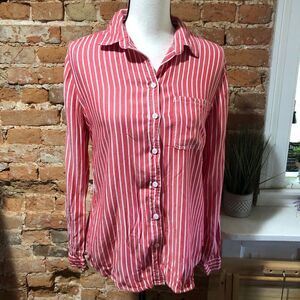 BEACHLUNCHLOUNGE BUTTON DOWN TOP WOMENS SMALL STRIPED LONG SLEEVE RAYON
